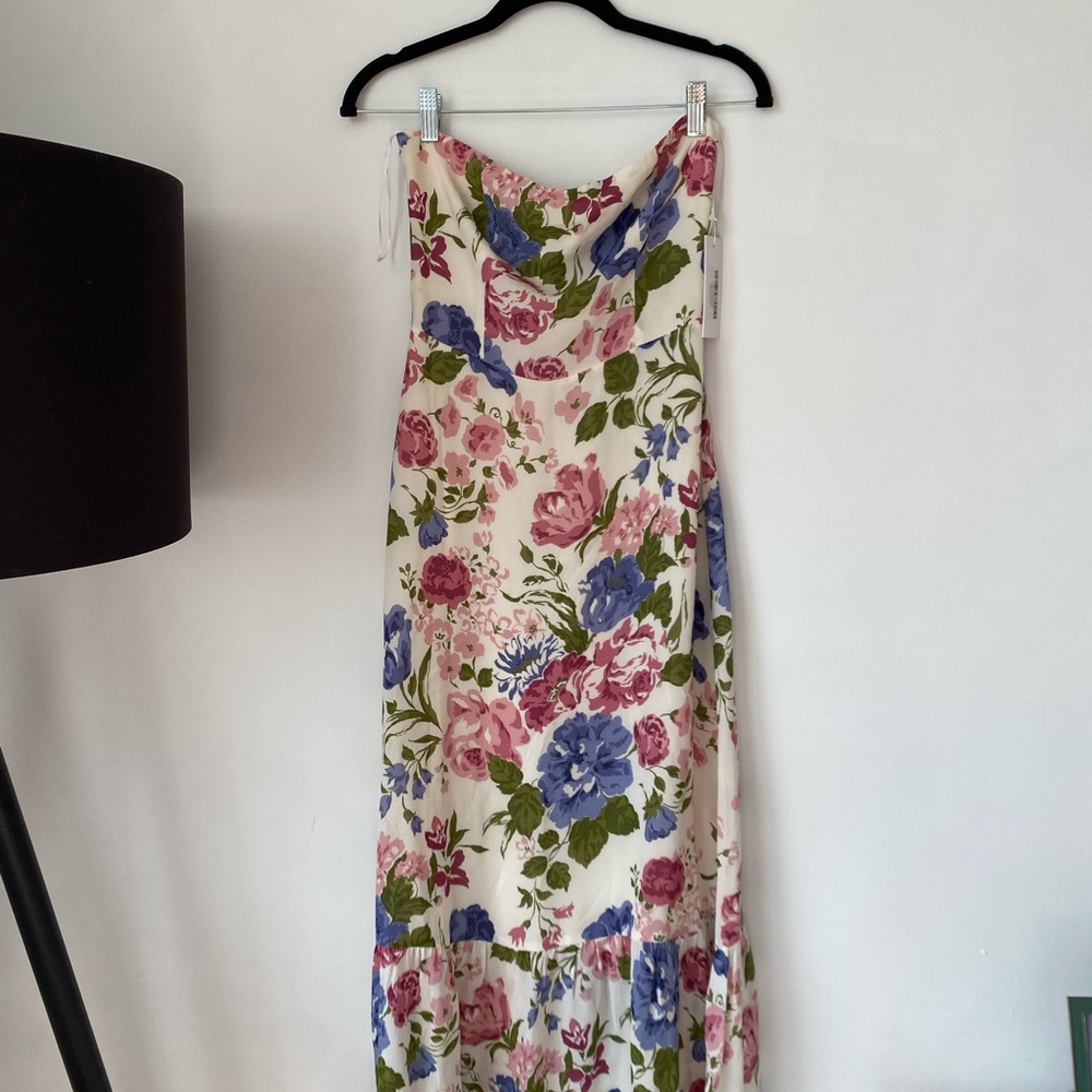 Reformation Strapless Floral Dress - Pink, Blue, Green